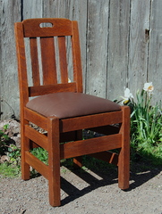  Stickley Brothers ucommon side or desk chair with cutout design in the crest rail. Double signed. 